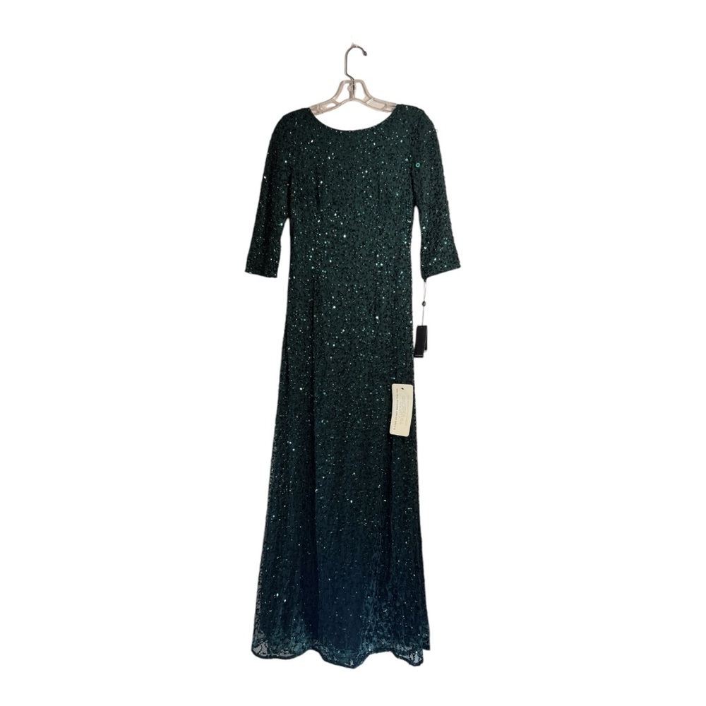 Adriana Papell 3/4 Sleeve Beaded Mermaid Gown in Dusty Emerald NWT - Picture 2 of 10
